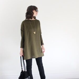 Elizabeth Suzann Greta Tunic in Olive Wool Gauze, Large